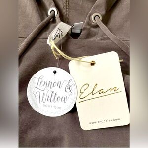 NEW NWT Elan Lennon & Willow Boutique Stretchy Hooded Long Top Gray Dress S $97